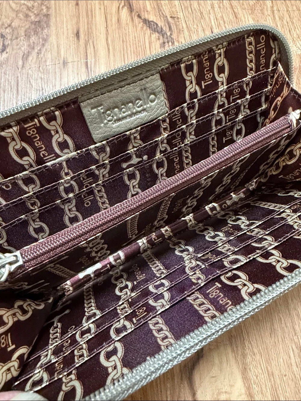 Tignanello metallic leather bag with matching wallet, EUC
